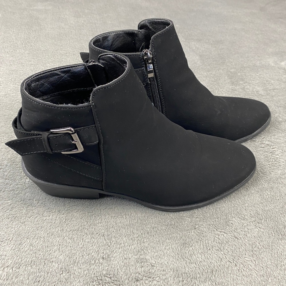 Vepose New York Black Faux Suede Ankle Boots Buckle Side Zip Women US‎ 10